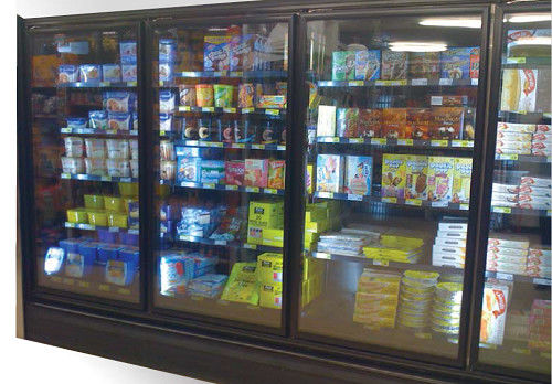 Temperatura de la puerta del supermercado baja del congelador de cristal vertical de la exhibición