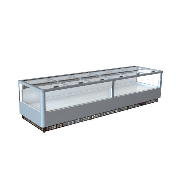Sola refrigeración por aire remota echada a un lado del congelador de la isla de la vitrina de la tienda de delicatessen de la carne para el helado congelado de los pescados de la carne